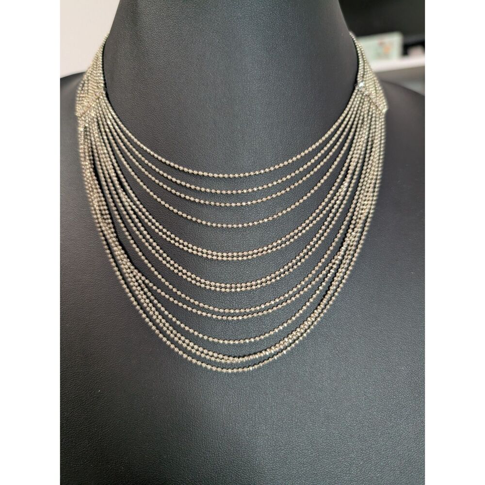 Vintage Silver Multi Strand Ball Chain Layered Bib Statement Necklace